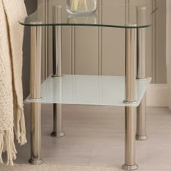 Beistelltisch mit Metallgestell und Glasablagen | 10 kg Tragkraft