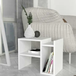 Beistelltisch Piyon - 50x30x40cm - mit Ablage - weiß