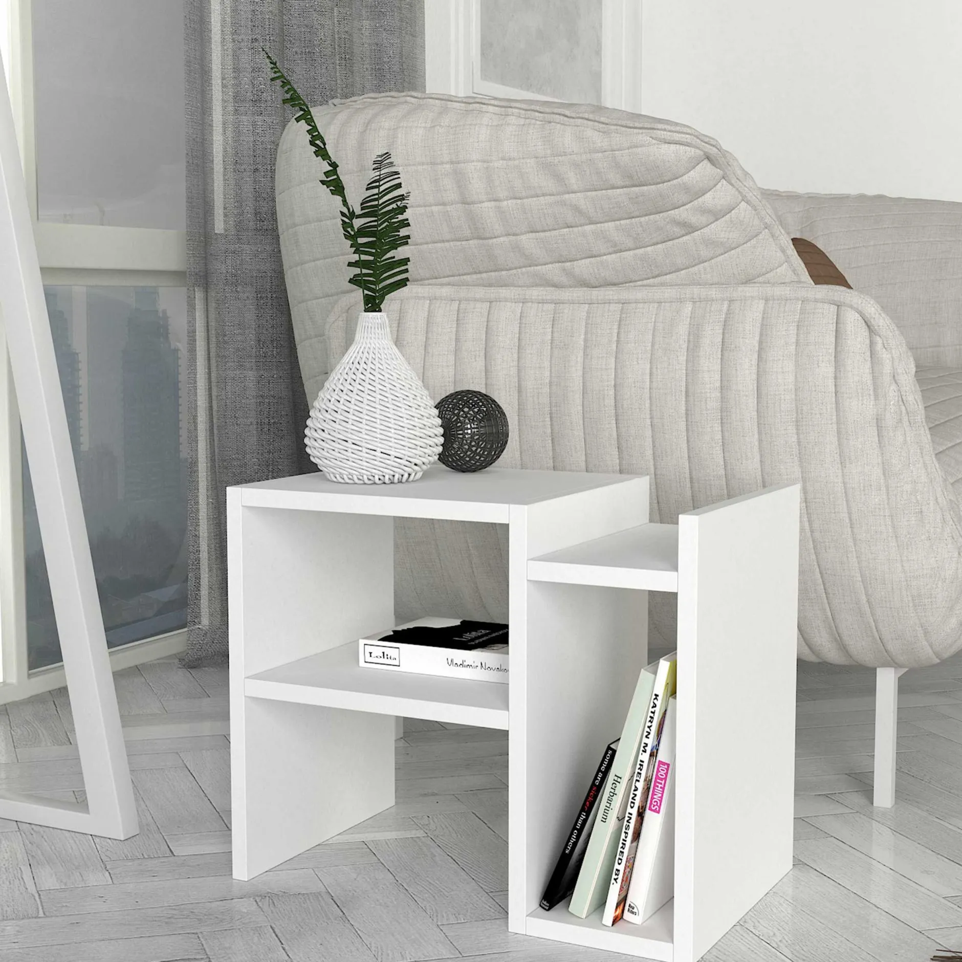 Beistelltisch Piyon - 50x30x40cm - mit Ablage - weiß