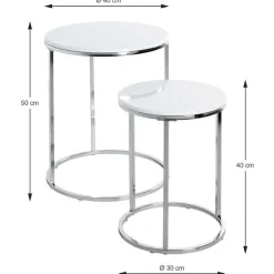 Beistelltisch-Set | Ø40 cm x 50 cm | Weiß