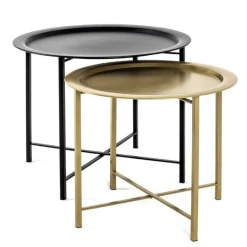 Beistelltisch-Set | Großer und kleiner Beistelltisch | Schwarz-Gold