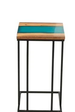 Beistelltisch viereckig akazienholz/polyresin naturell/blau