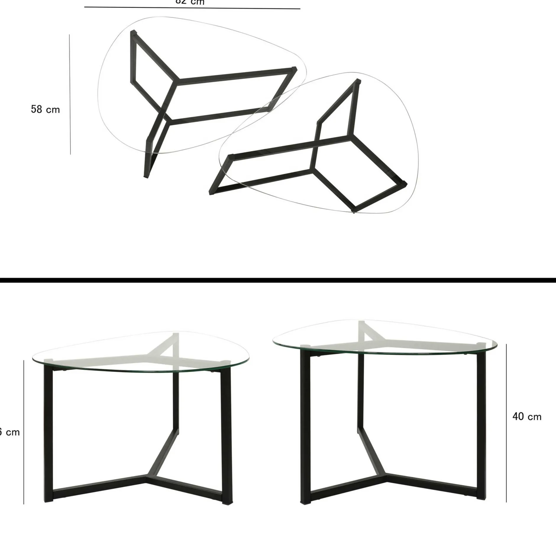 Bellisimo Couchtisch-Set | METALLRAHMEN | Mattschwarz
