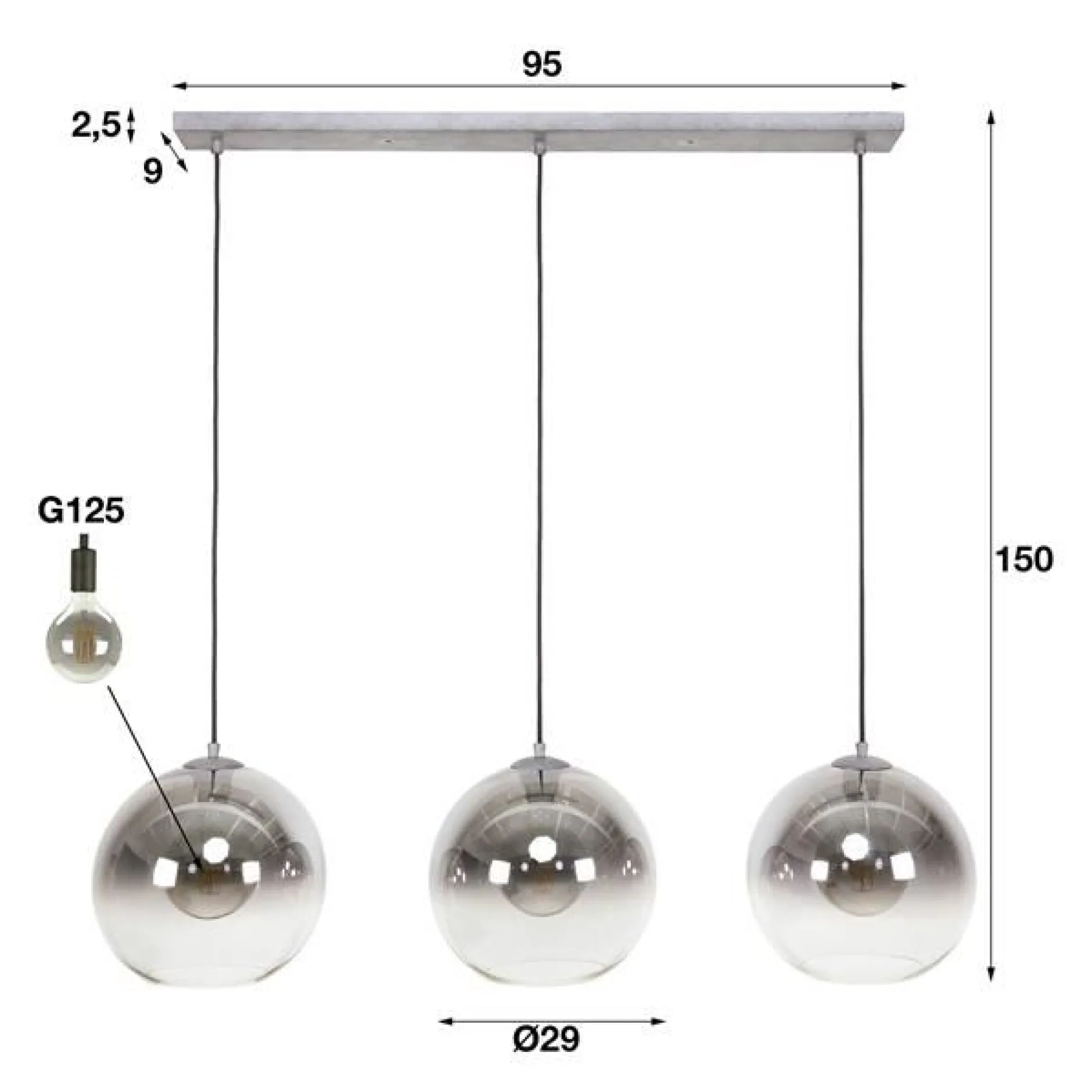 Bessy Hängeleuchte 3 Lampenschirme-Altsilber