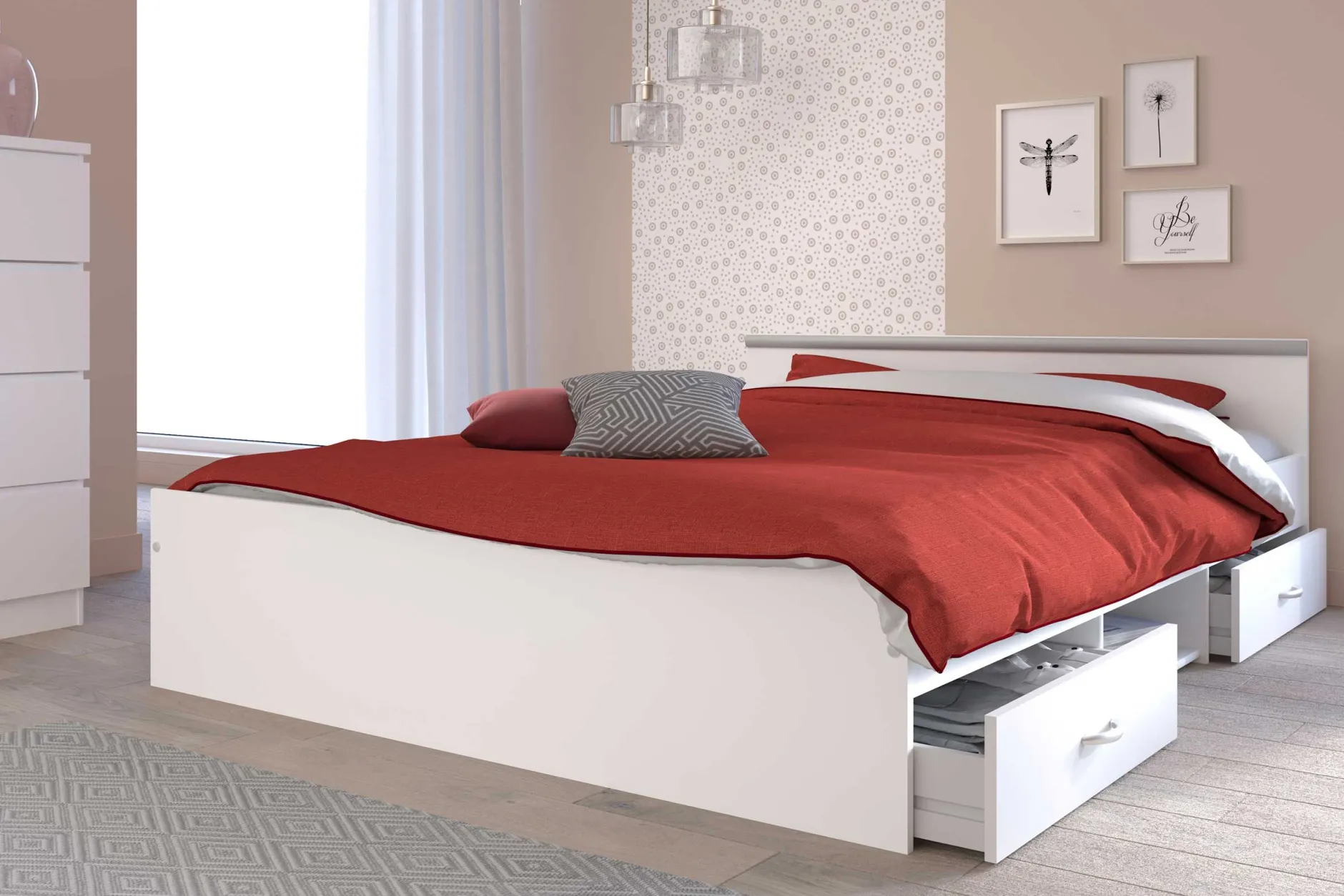 Bett Alma 140x190cm mit Schubladen - weiß