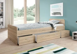 Bett Barko 90x200 mit 3 Schubladen - Eiche