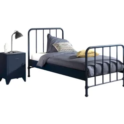 Bett Bronxx Metall 90x200(inkl. Lattenrost) mit Nachttisch-matt denim blue