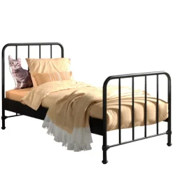 Bett Bronxx Metall 90x200 (inkl. Lattenrost) mit Nachttisch - mattschwarz