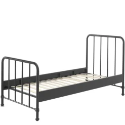 Bett Bronxx Metall 90x200 (inkl. Lattenrost) mit Nachttisch - mattschwarz