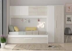 Bett Lev 90x200 cm mit Schrank und Bettschublade - Kiefer/weiß