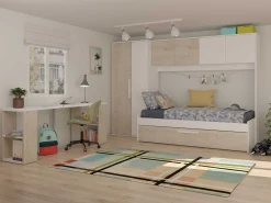 Bett Lev 90x200 cm mit Schrank und Bettschublade - Kiefer/weiß