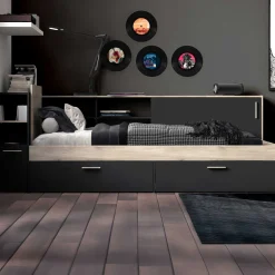 Bett Liva 90 x 190/200 cm-Kronberg Eiche/Mattschwarz