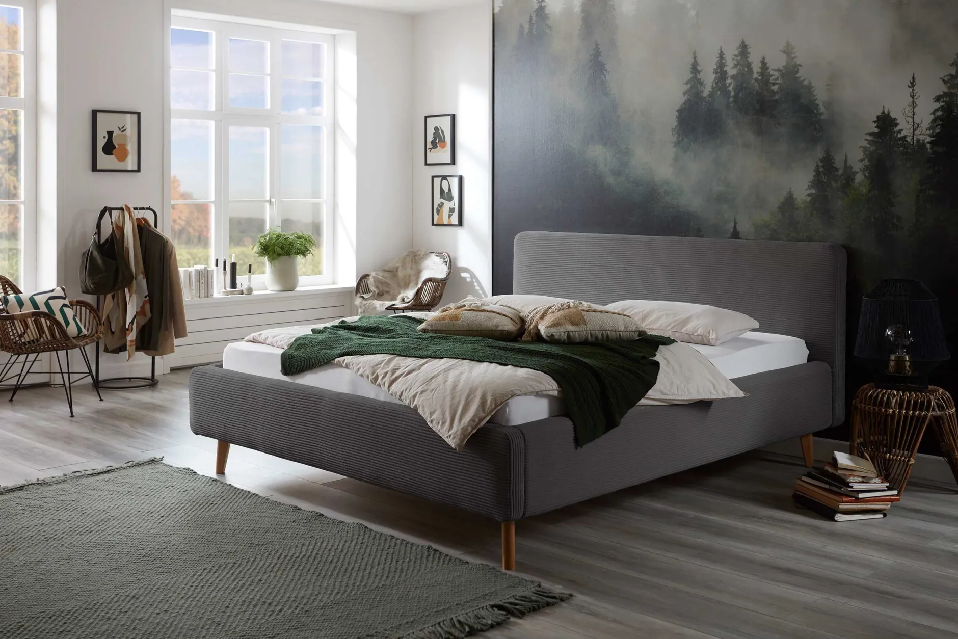 Bett Madras 180x200cm mit Lagerung Rippe Samt - grau