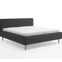 Bett Madras 160x200cm mit Stauraum Rippe Samt - anthrazit