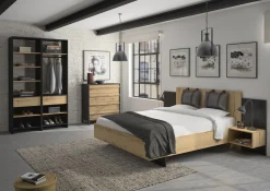 Bett Marzano 140x190cm mit zwei Nachttischen - helvezia Eiche