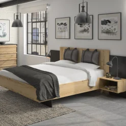 Bett Marzano 140x190cm mit zwei Nachttischen - helvezia Eiche
