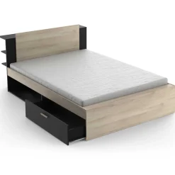 Bett Maura mit Stauraum 140 x 190cm/200 cm-Kronberg Eiche/Mattschwarz