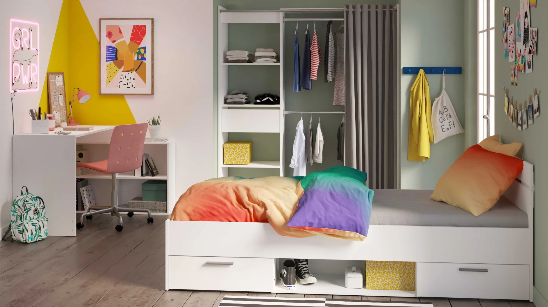 Bett Micheline mit Stauraum 90 x 200 cm-matt weiß