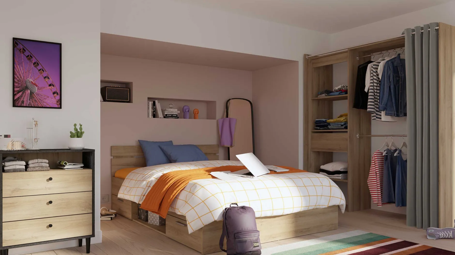 Bett Micheline 140 x 200 cm-Kronberger Eiche