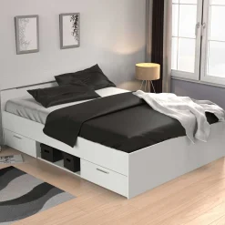 Bett Micheline 140 x 200 cm mit Stauraum -matt weiß