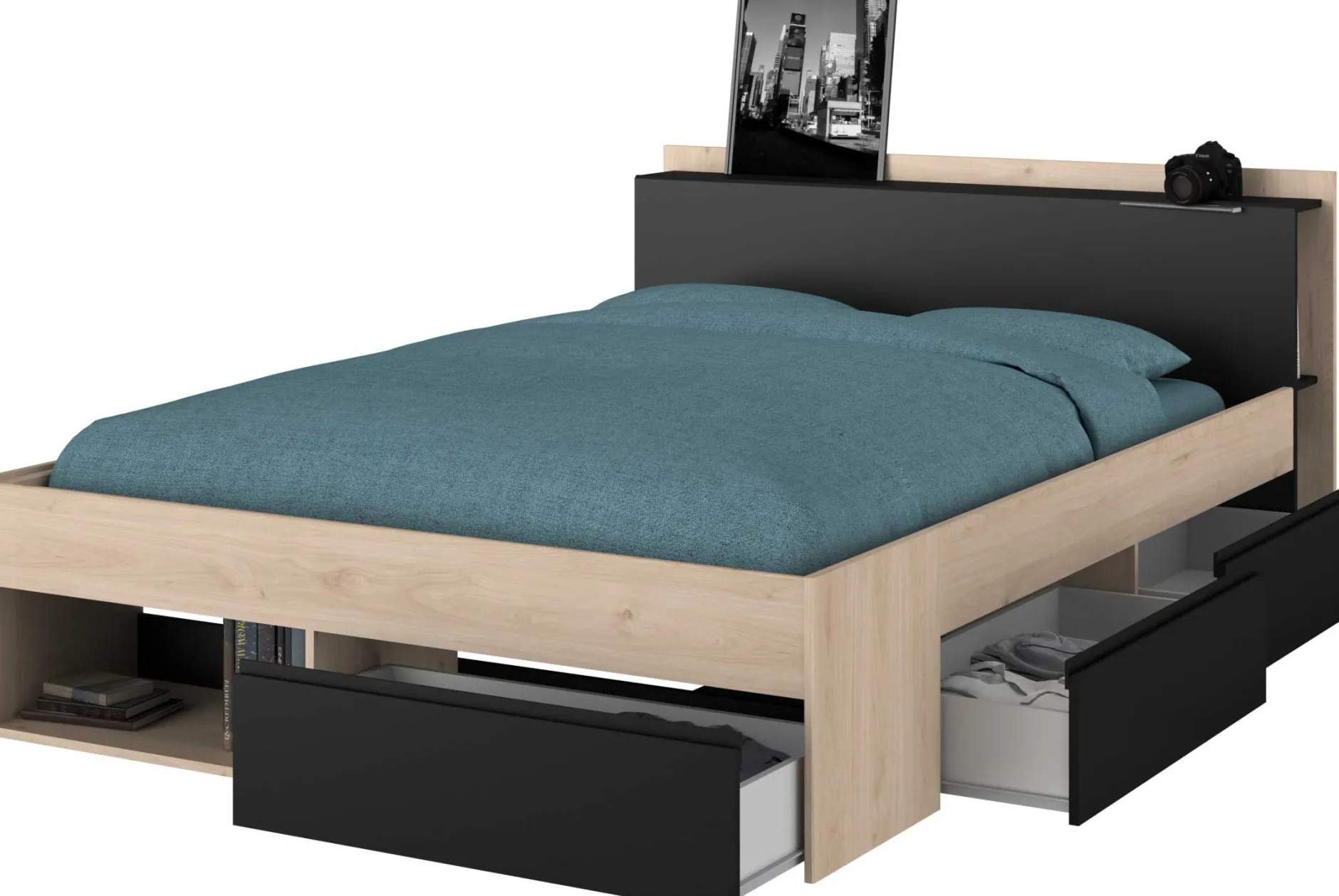 Bett Most 160x200cm - Eiche/schwarz