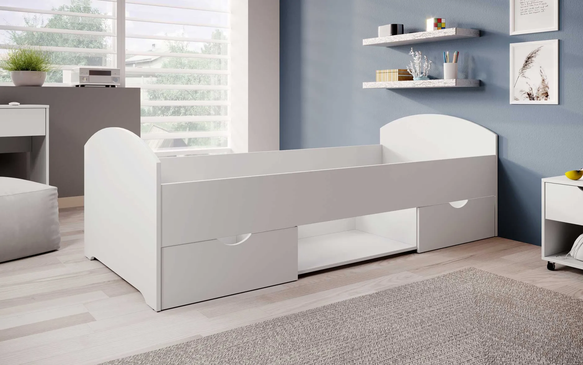 Bett Nero 90x200 mit 2 Schubladen - weiß