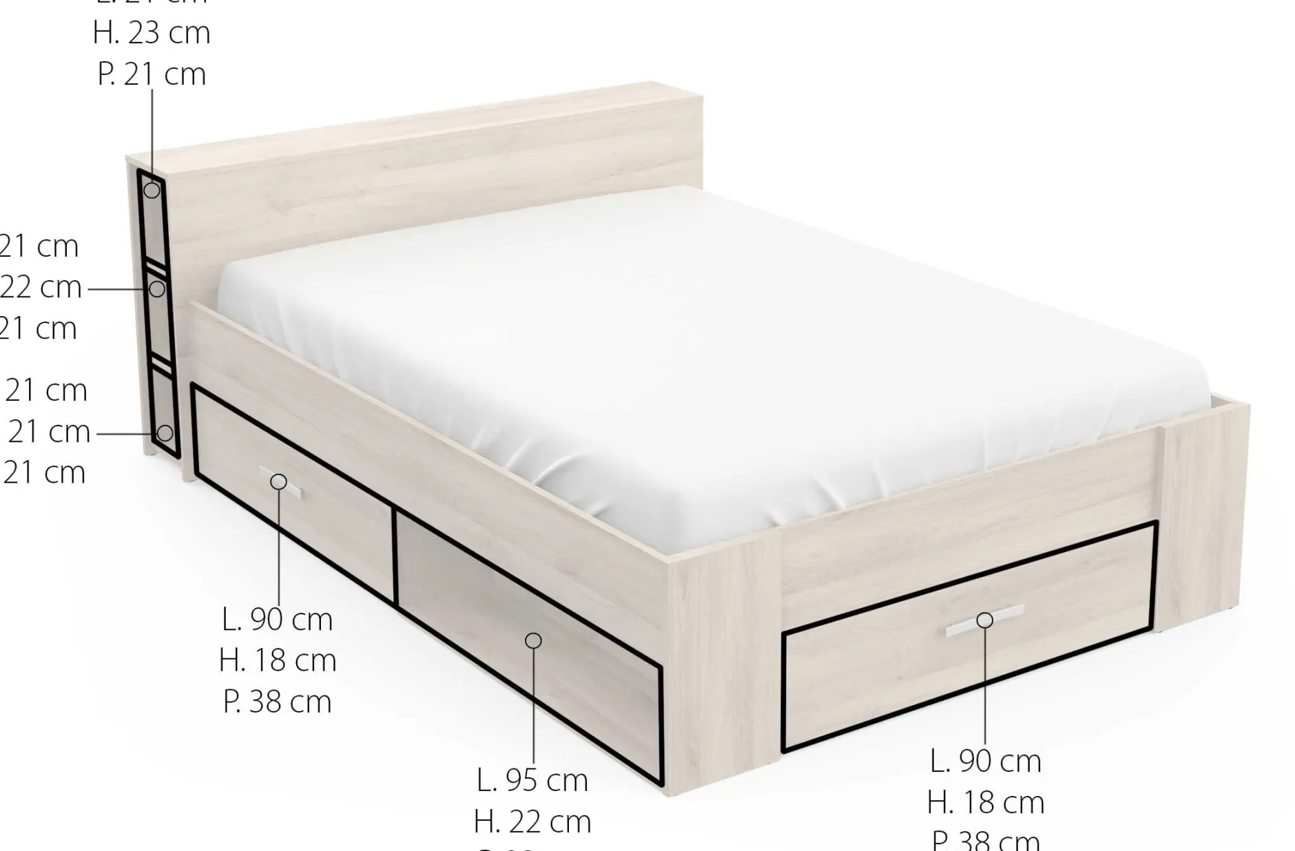 Bett Polly 140 x 200 cm-Kronberger Eiche