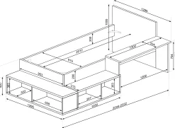 Bett Quinn 90x200 cm mit Schreibtisch und Stauraum - Kiefer/grau