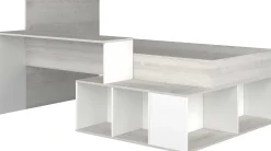 Bett Quinn 90x200 cm mit Schreibtisch und Stauraum - Kiefer/weiß