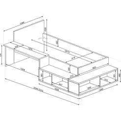 Bett Quinn 90x200 cm mit Schreibtisch und Stauraum - Kiefer/blau