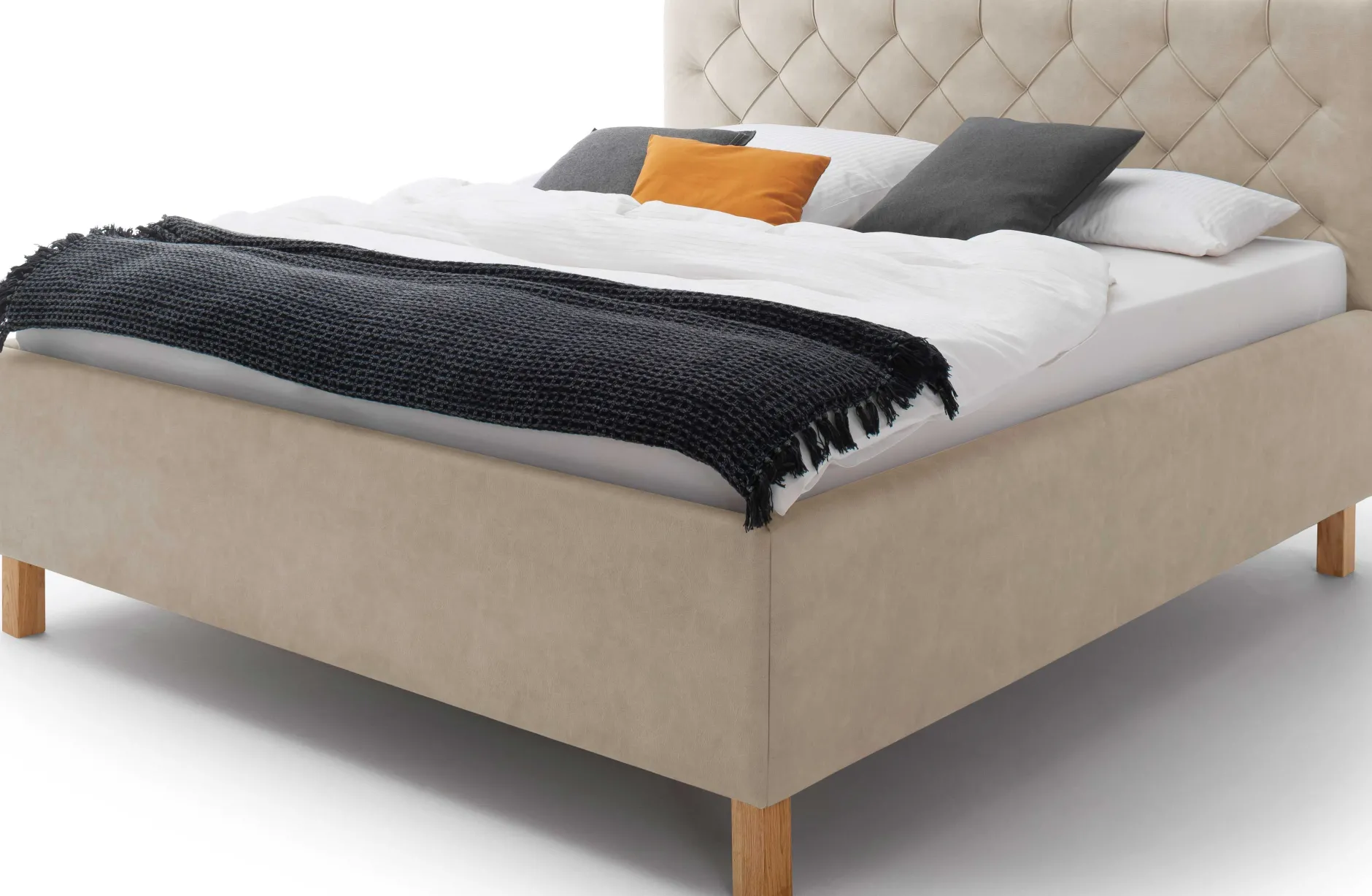 Bett San Marino 160x200cm mit Stauraum Kunstleder - beige/eiche