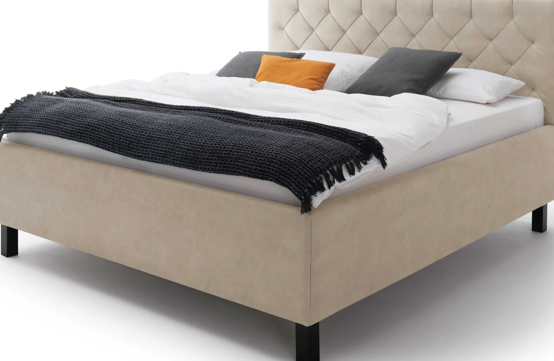 Bett San Marino 160x200cm mit Stauraum Kunstleder - beige/schwarz