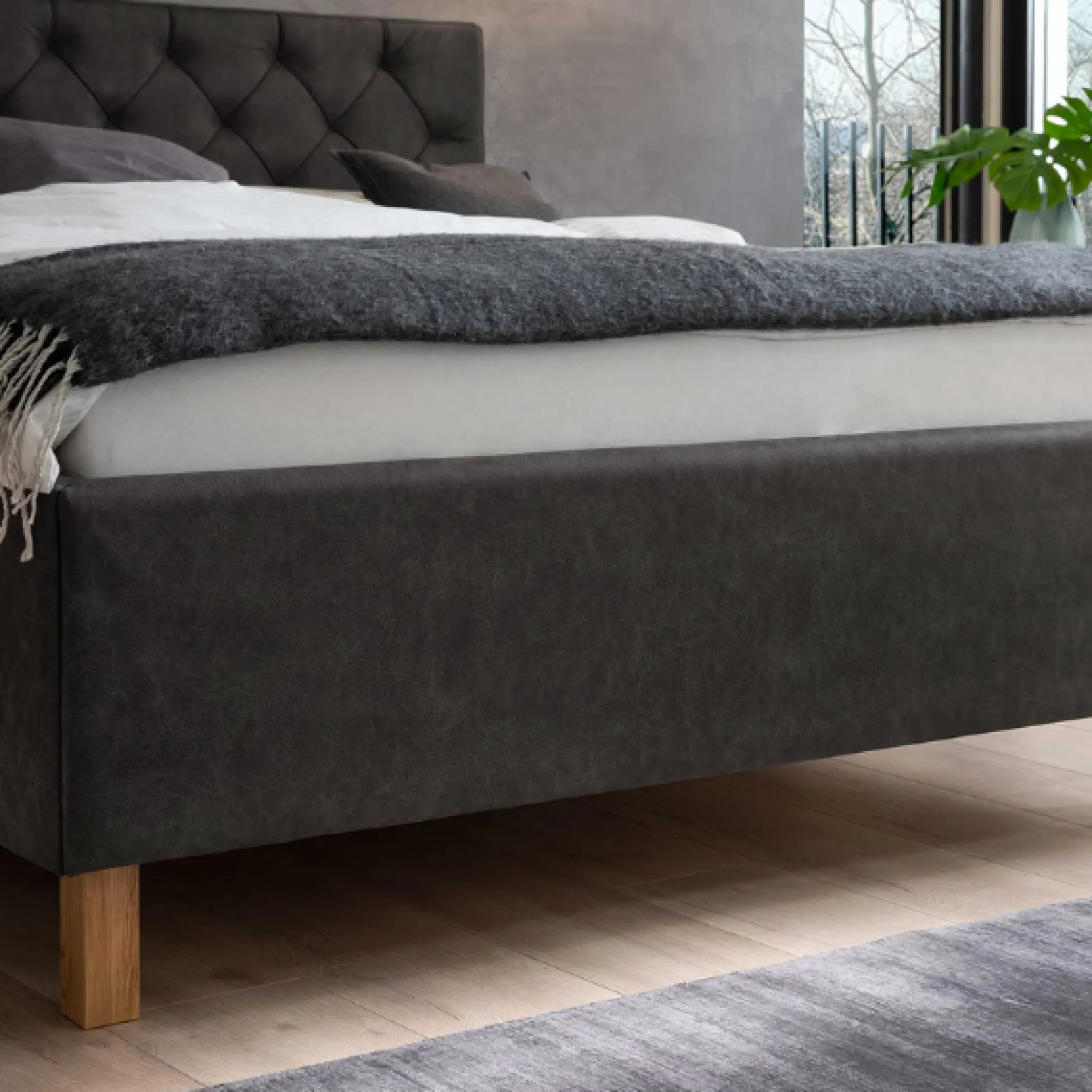Bett San Marino 160x200cm mit Stauraum Kunstleder - anthrazit/eik