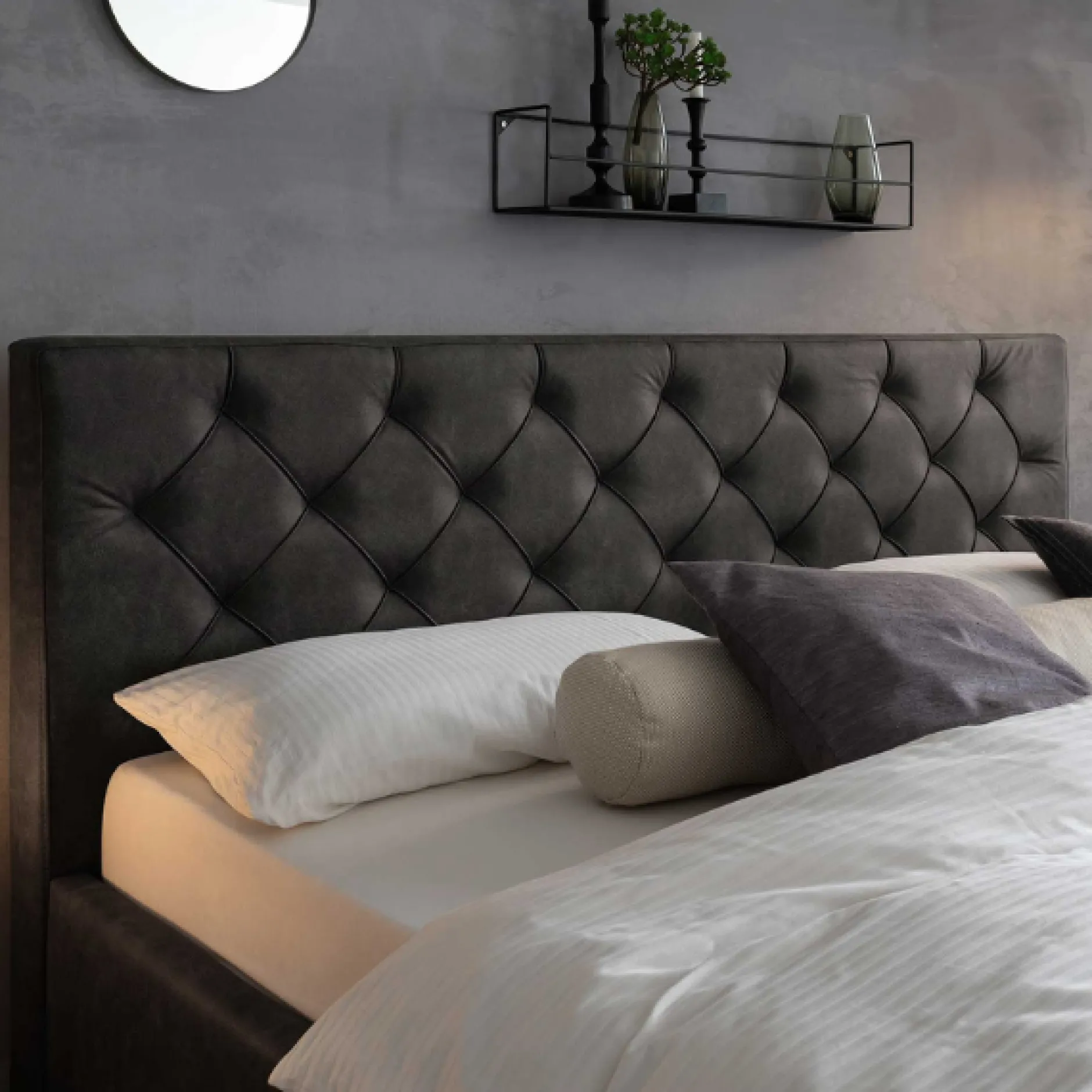 Bett San Marino 160x200cm mit Stauraum Kunstleder - anthrazit/chrom