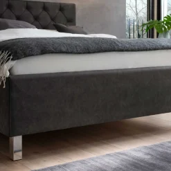 Bett San Marino 160x200cm mit Stauraum Kunstleder - anthrazit/chrom