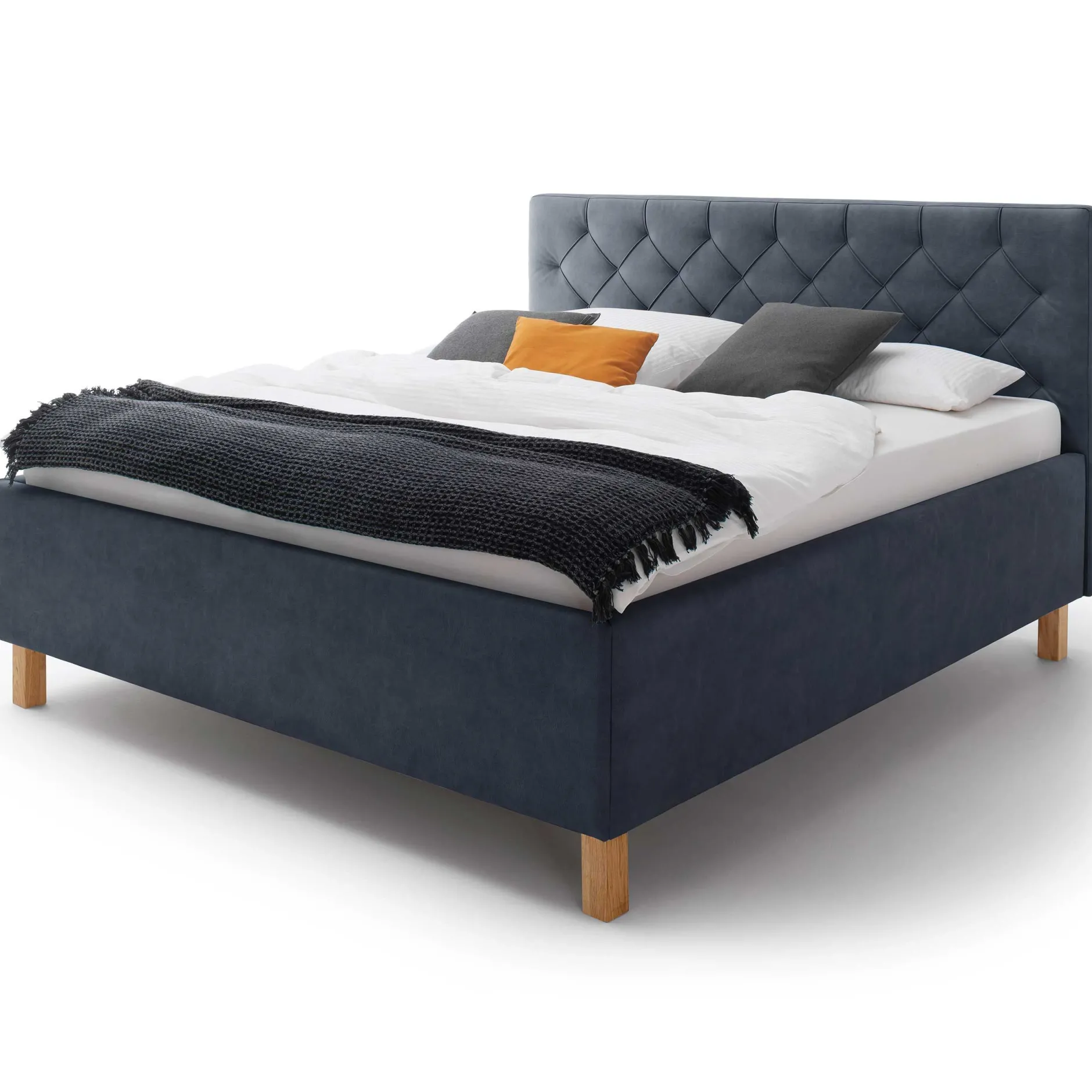 Bett San Marino 160x200cm mit Stauraum Kunstleder - blau/eiche