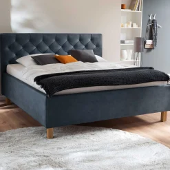 Bett San Marino 160x200cm mit Stauraum Kunstleder - blau/eiche