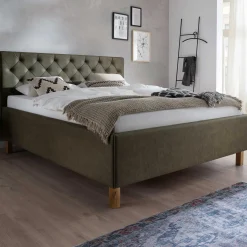 Bett San Marino 160x200cm mit Stauraum Kunstleder - grün/eiche
