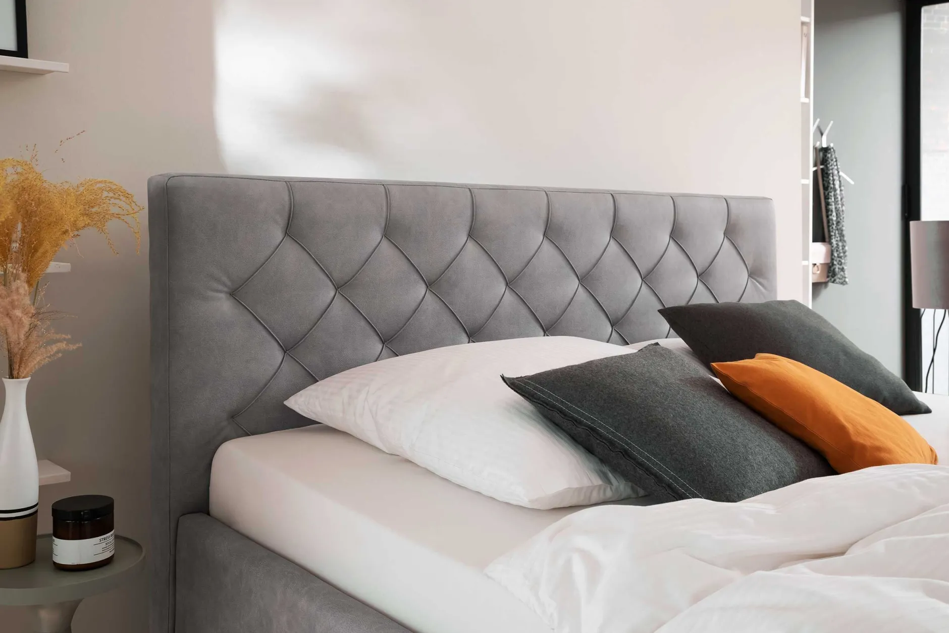 Bett San Marino 160x200cm mit Stauraum Kunstleder - grau/gelb