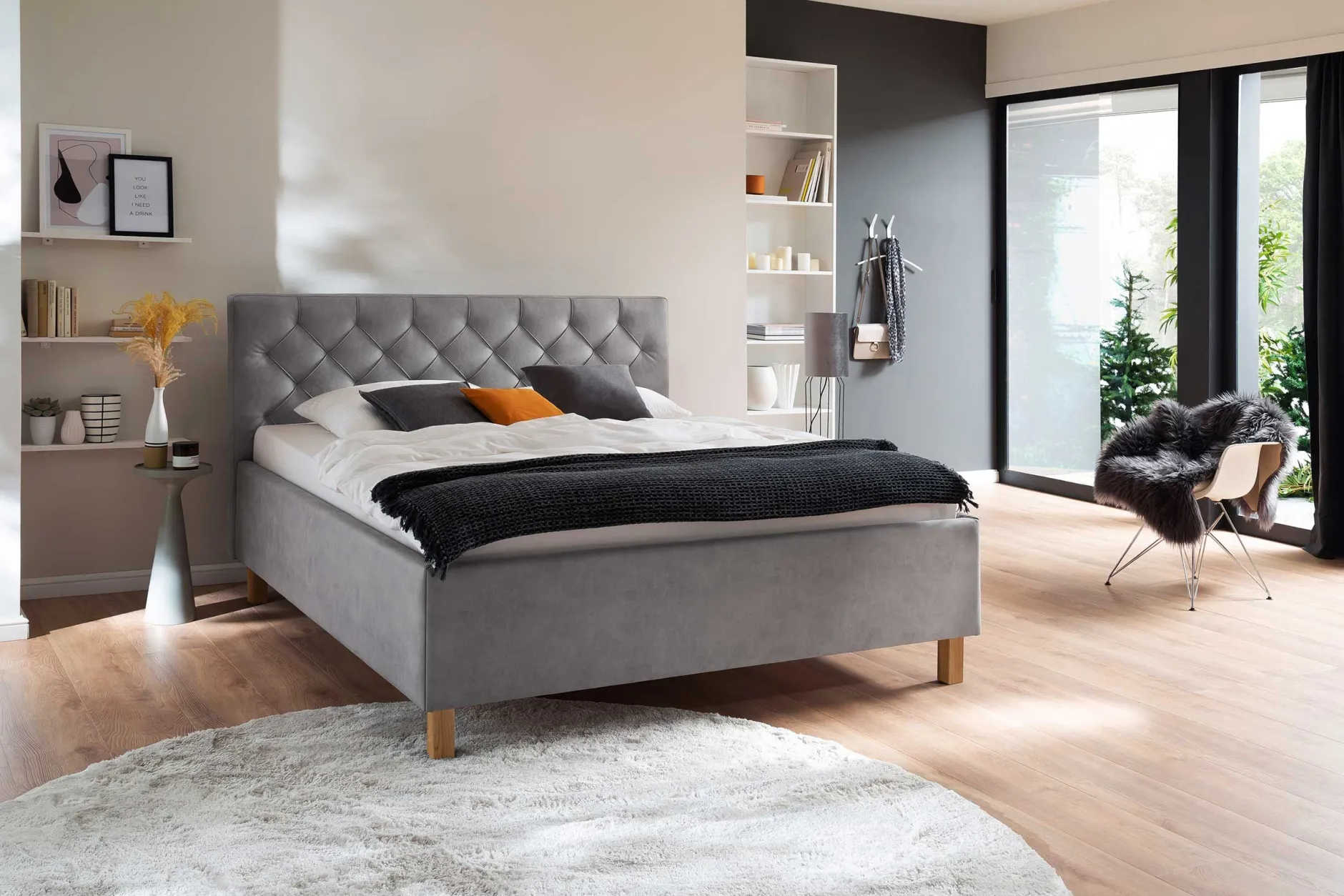 Bett San Marino 160x200cm mit Stauraum Kunstleder - grau/gelb