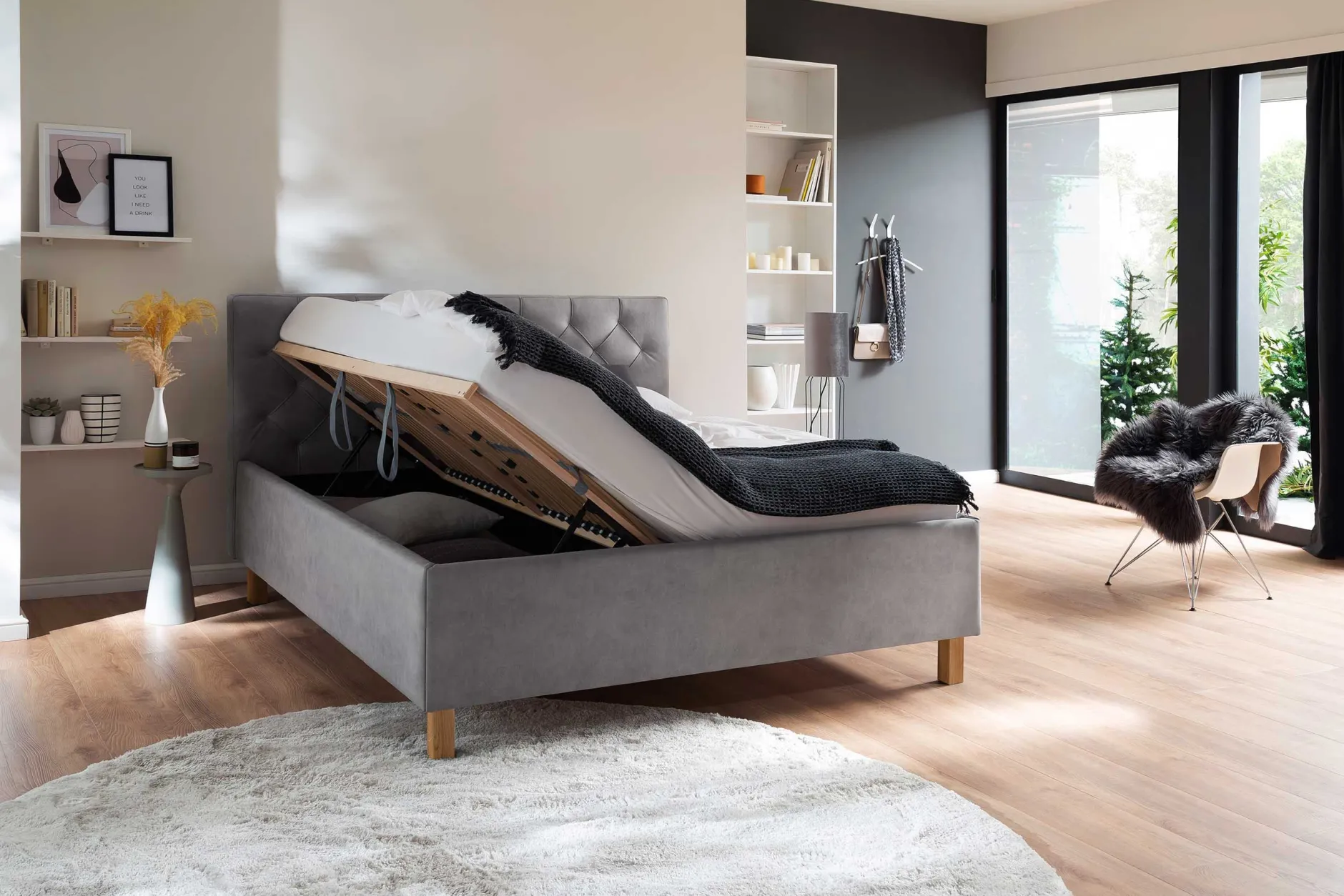 Bett San Marino 160x200cm mit Stauraum Kunstleder - grau/gelb