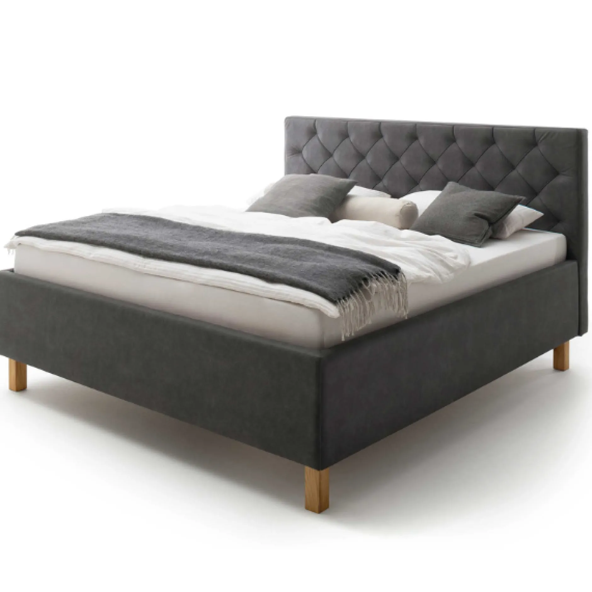 Bett San Marino 180x200cm mit Stauraum Kunstleder - anthrazit/eik