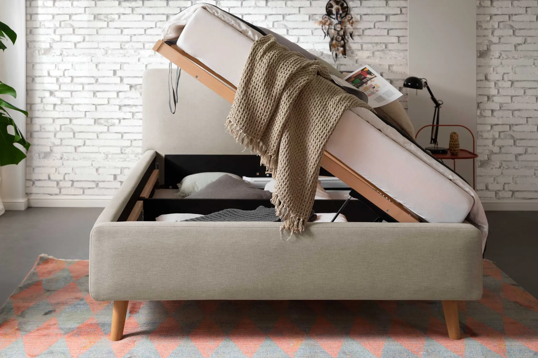 Bett Tony140x200cm mit Stauraum - taupe