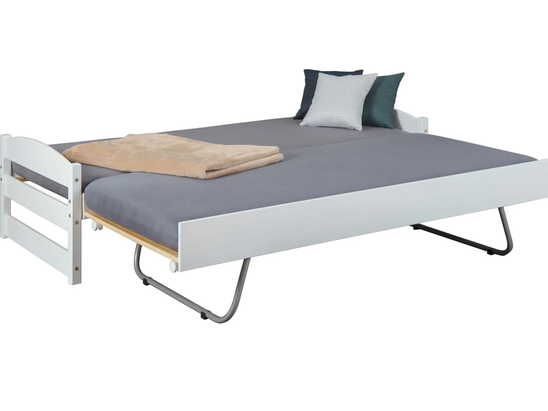Bett Vindas 90x200 mit höhenverstellbarem Gästebett - weiß