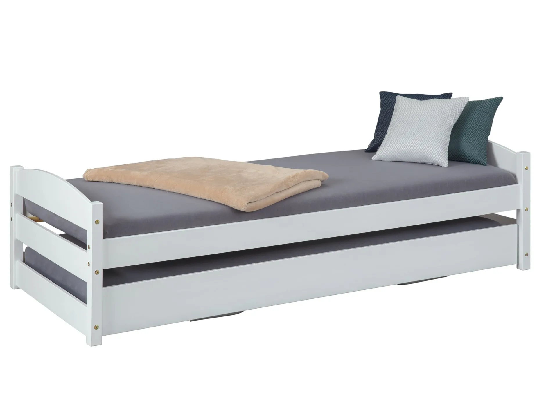 Bett Vindas 90x200 mit höhenverstellbarem Gästebett - weiß