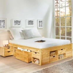 Bett Xavier 140x200cm mit Stauraum - Kieferholz
