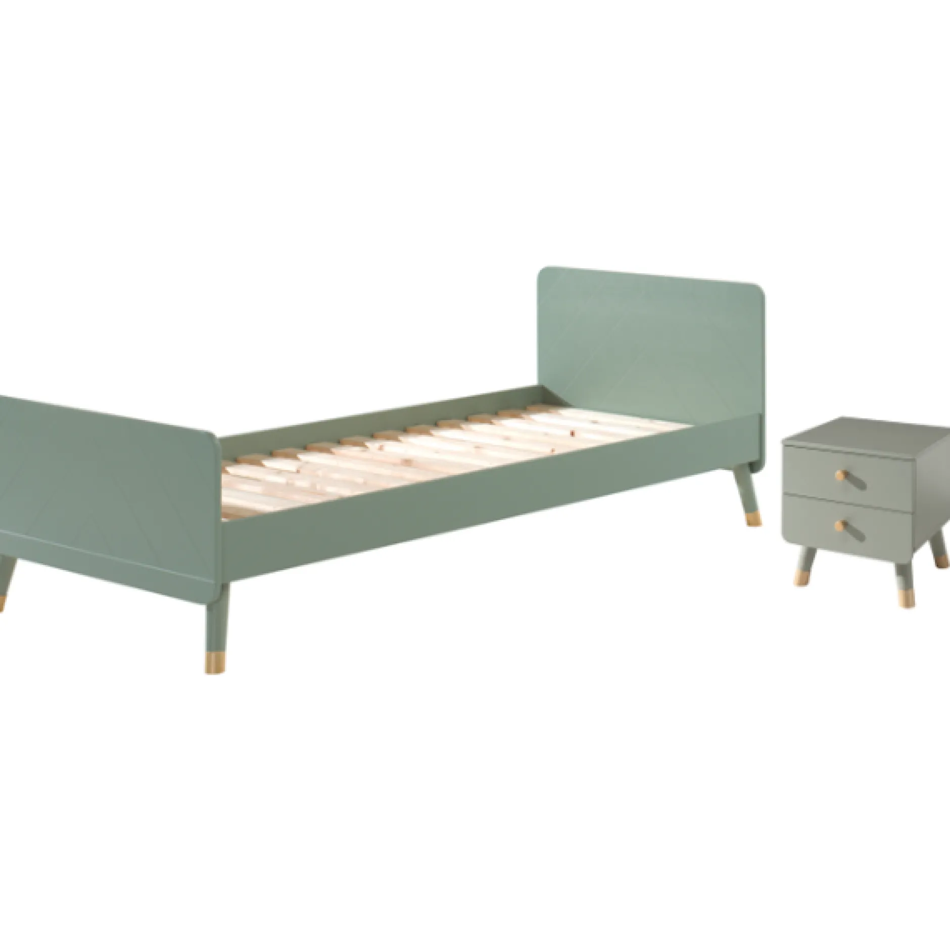 Bett 90x200 cm mit Lattenrost und Nachttisch Billy olivgrün