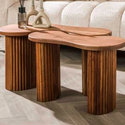 Bio-Akazienholz Couchtisch-Set - 2er-Set
