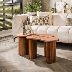 Bio-Akazienholz Couchtisch-Set - 2er-Set
