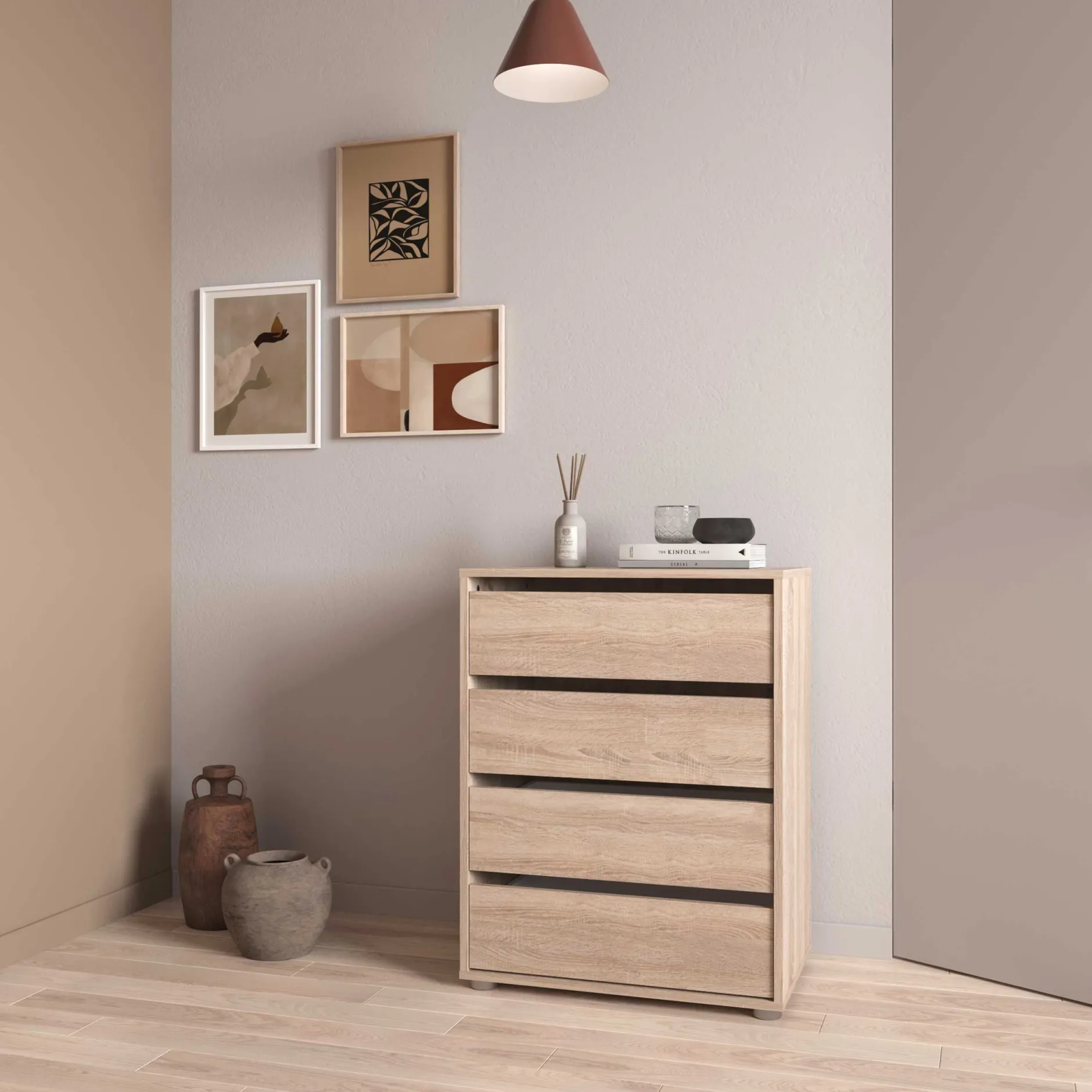 Blokty Kommode - 60x40x76cm - 4 Schubladen - Eiche Dekor